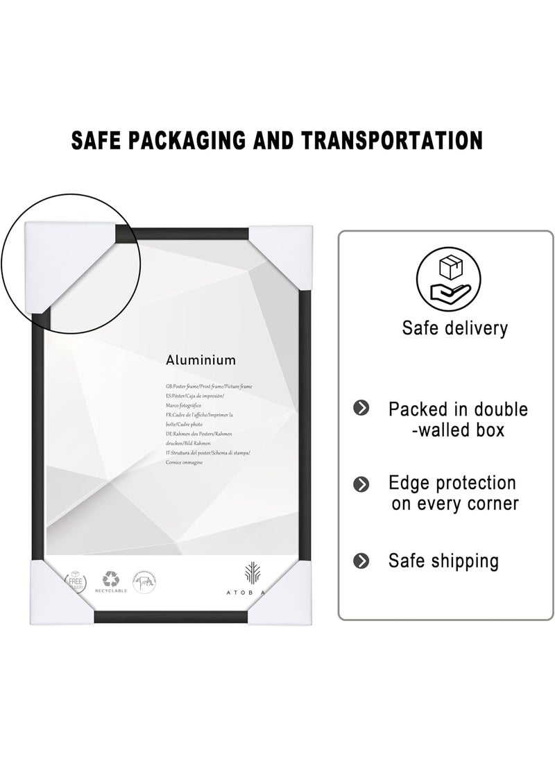 ألاماريك إطار صور مقاس A4، إطار صور ألومنيوم بلون أسود مقاس 21 × 30 سم، إطار شهادات للتعليق على الحائط أو للعرض على الطاولة، مجموعة من قطعتين - Image 4